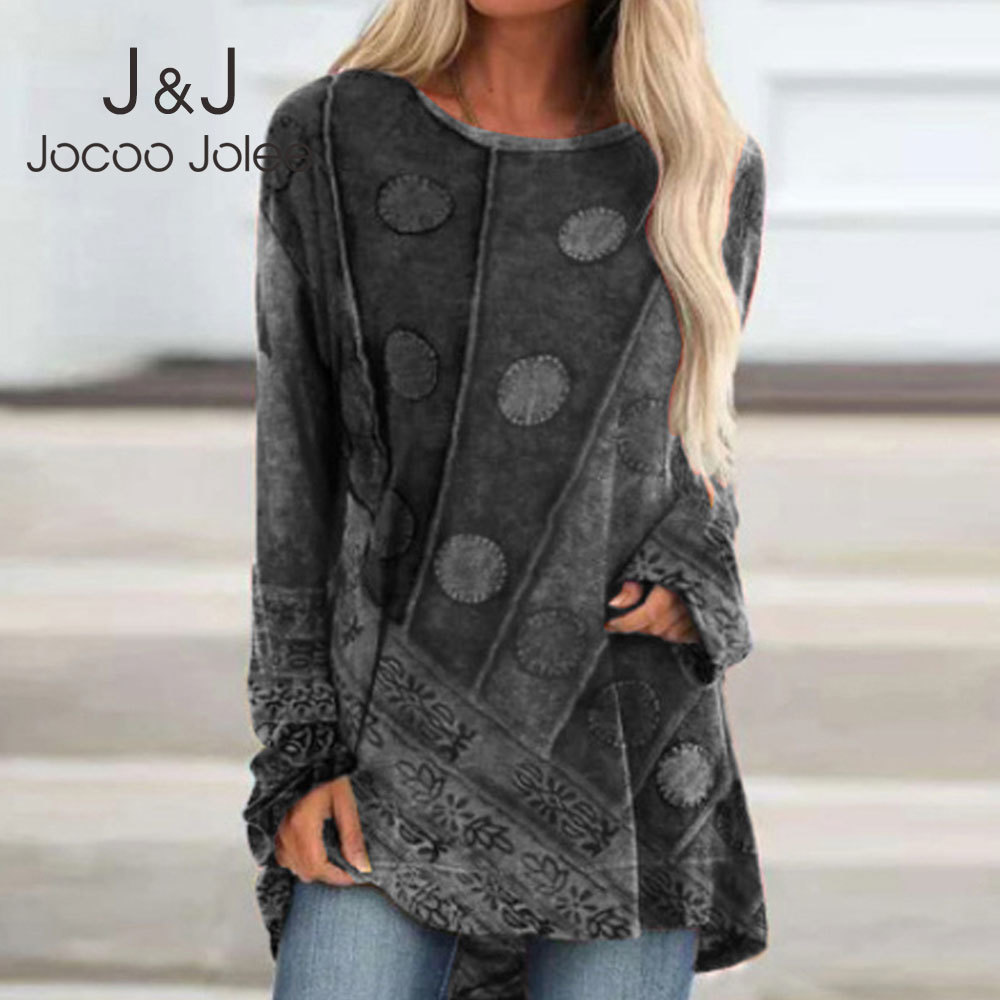 

Jocoo Jolee Casual Print O Neck Loose Tee Shirt Ladies Harajuku Tops Women Vintage y2k Long Sleeve T Shirt Plus Size Irregular 210518, As photo