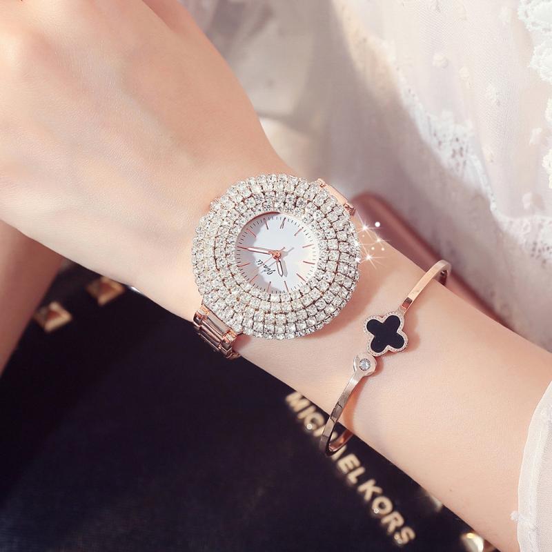

Wristwatches Relogio Fashion Stainless Steel Rose Gold Women's Watches Ladies Watch Bling Diamond Clock Women Montr, Tmc329