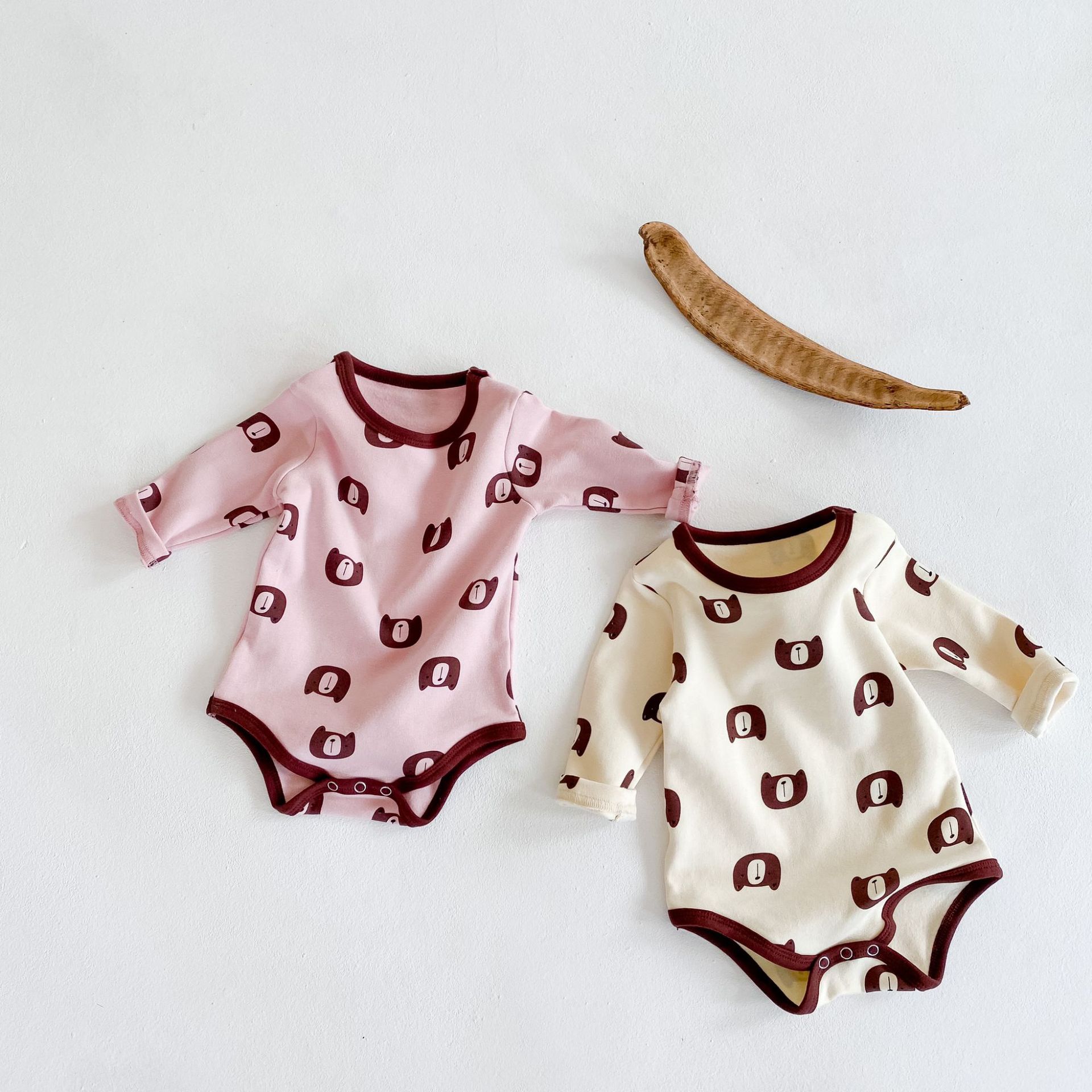 New Autumn 3pcs Casual Baby Boys Clothes Set Bear Print Cotton Bodysuit Pants Hat Toddler Baby Girl Outfit Kids Home Clothes Set-image-669612955