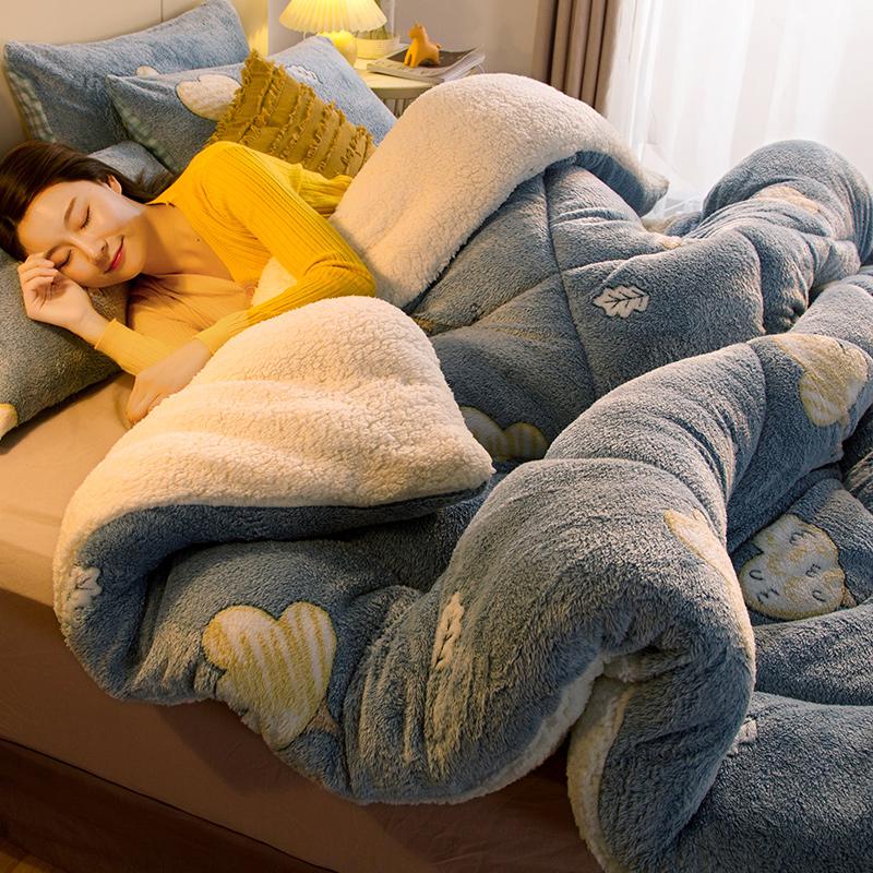 

Comforters & Sets Super Warm Lamb Wool Quilt Winter Thickened Comforter Warmth Cotton Double-sided Velvet Soft King Queen Full Size Blanket