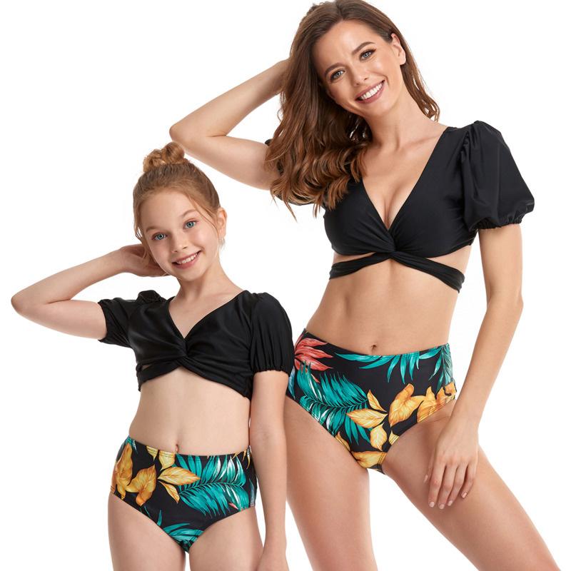 

Women's Swimwear 2021 Family Matching Outfi Women Swimsuit Mother Daughter Low Waist Bikini Tanga Girl Beach Dress Swim Bathing Suit, Black