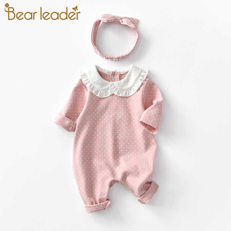 

Bear Leader Cute born Baby Rompers Spring Polka Dot Romper with Headband 2PCS Baby Girls Outfits Fall born Infant Clothes 210708, Ah4651