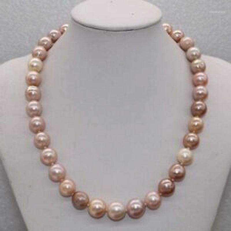 

10-12MM Natural Rare Multicolor Round Kasumi Pearl Necklace 18" Chains
