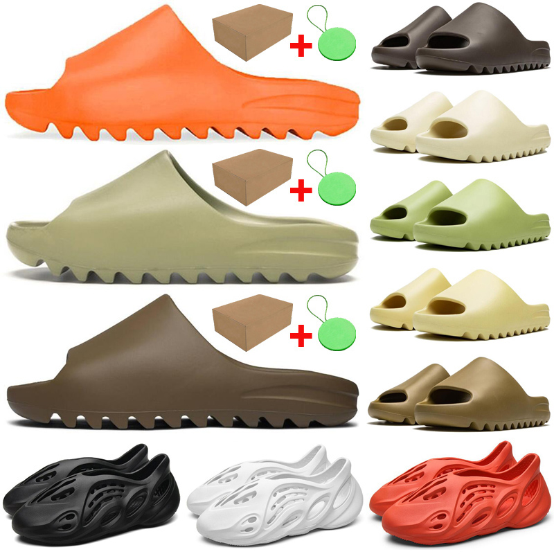 

fashion With Box&Tag kanye slides foam runner men women sandal slippers slide sandals Enflame Orange Desert Sand Resin Bone mens womens slip, Black