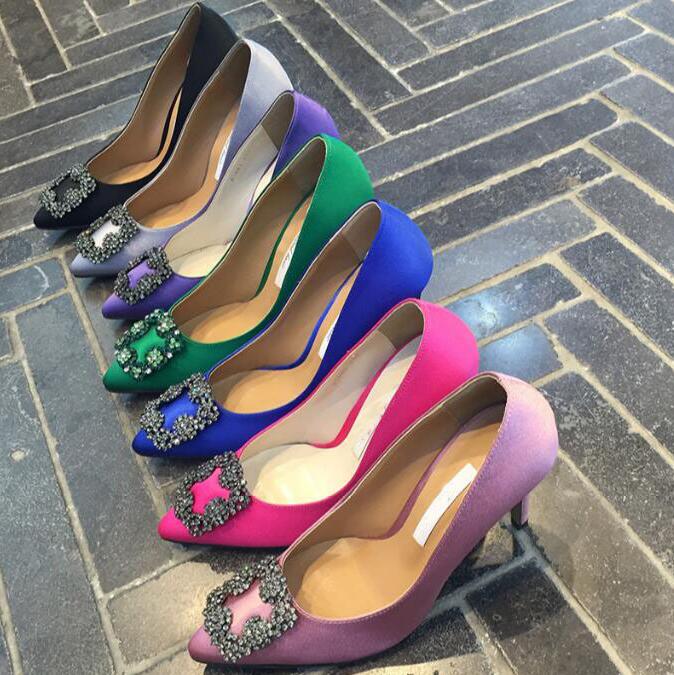 

2019 Designer Party Wedding Shoes Bride Women Ladies pumps Fashion Sexy Silk Stain Leather Dress Shoes Pointed Toe High Heels, Color2