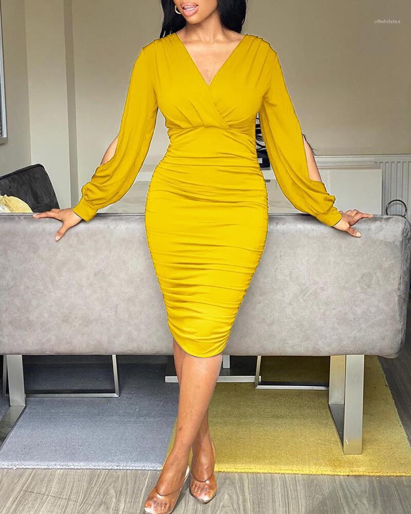 

V Neck High Waist Slim Dress Fashion Sexy Women Clothes Womens Designer Party Dresses Puff Sleeve, Black;gray