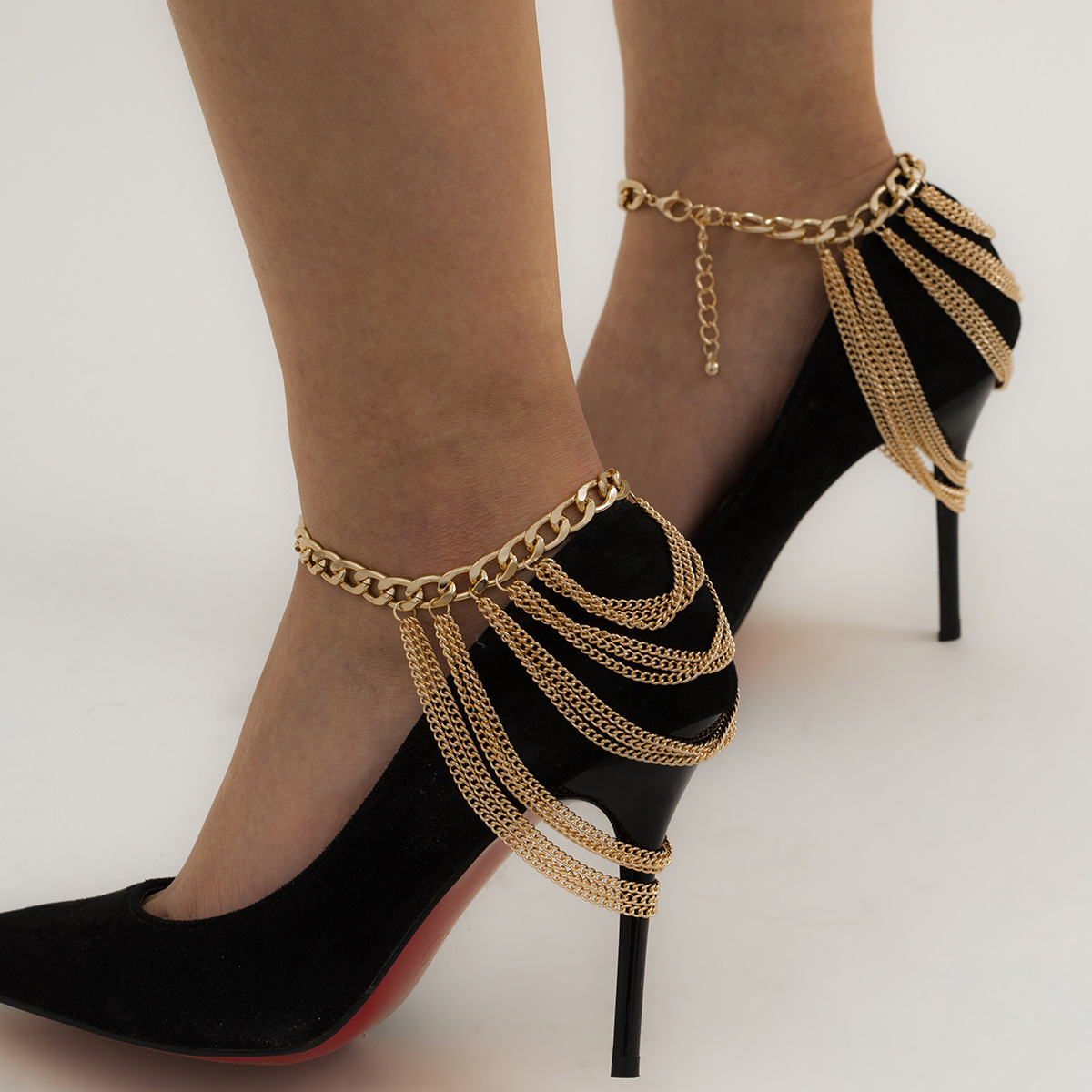 Multilayer Anklets Tassel Ankle Chain for Women Exaggerated Personality Geometric Metal Shoe Ornaments 211461-image-693068402