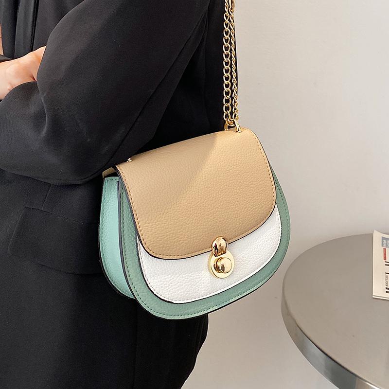 

Shoulder Bags Saddle Pathwork Leather Crossbody For Women 2021 Fashion Small Handbags Ladies Messenger Female Purses, Black