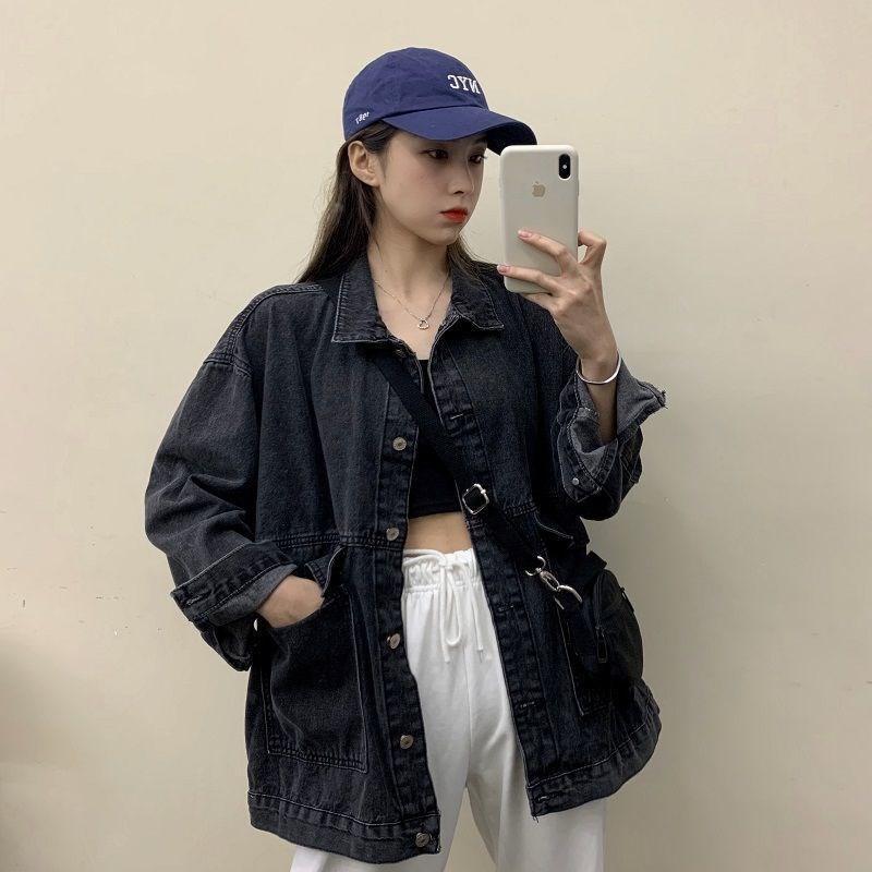 

Denim Jacket Women 2020 Spring and Autumn New Korean Version Loose BF Wild Student Harajuku Retro Long-sleeved Top Women, Black;brown