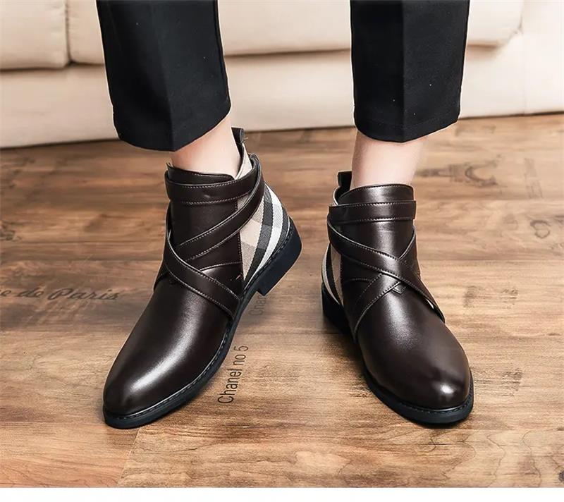 

dress shoes men's pu leather boots buckle design plaid ankle high fashion low heel assorted women tv866 319e, Black