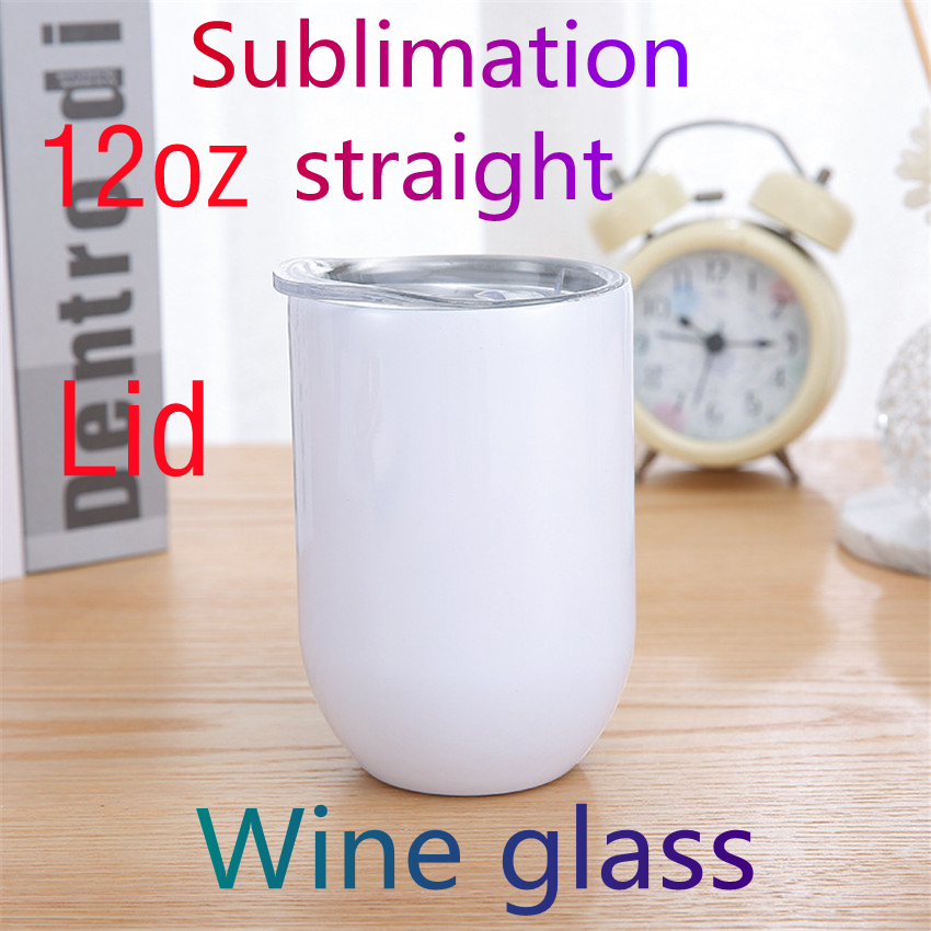 

12oz Sublimation Straight Wine Glass Blank Stainless Steel Mugs With Lids white Double Wall Insulated Vacuum Bottle Egg Shaped DIY Water Milk Beer Coffee Cups