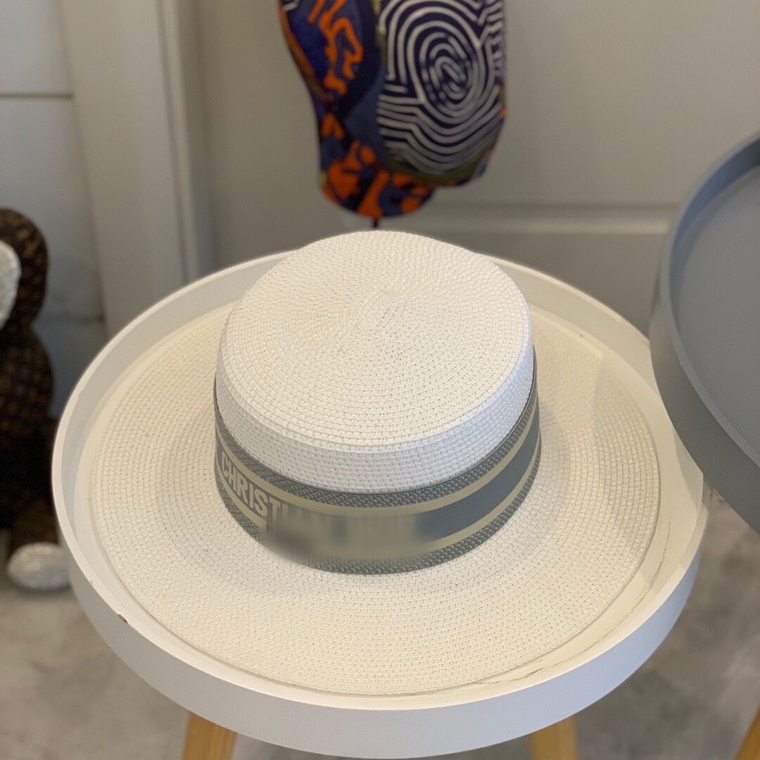 

2021 trendy women sun hats logo inside knitted designers blue letter hat summer fashion over size sunhat with edge, Blue;gray