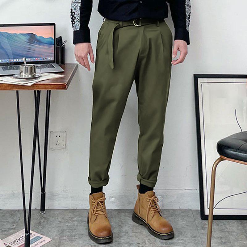 

Men's Pants Fashion Men Solid All-match Simple Pantalons Stylish Male Belted High-waist Casual Tapered Trousers S-5XL INCERUN 2022, Black