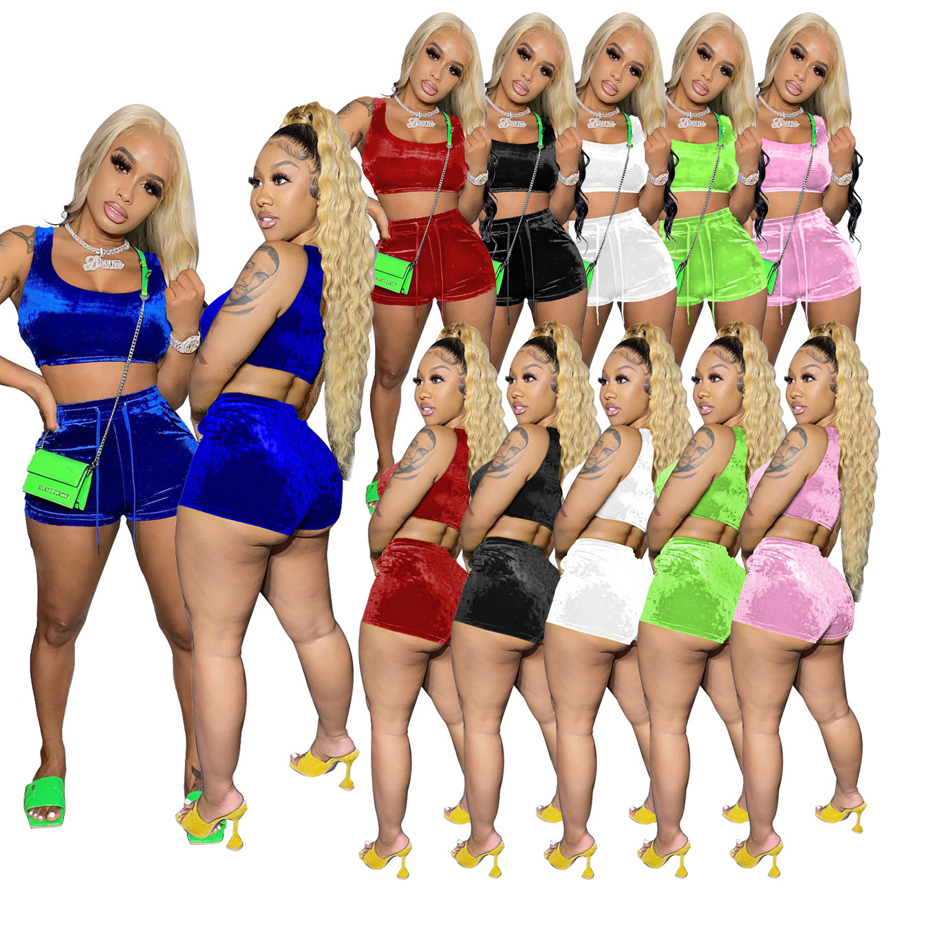 

Summer womens short sleeved suit sportswear Korean suede vest shorts 2 pieces set tracksuits jogging clothing -XXL, White