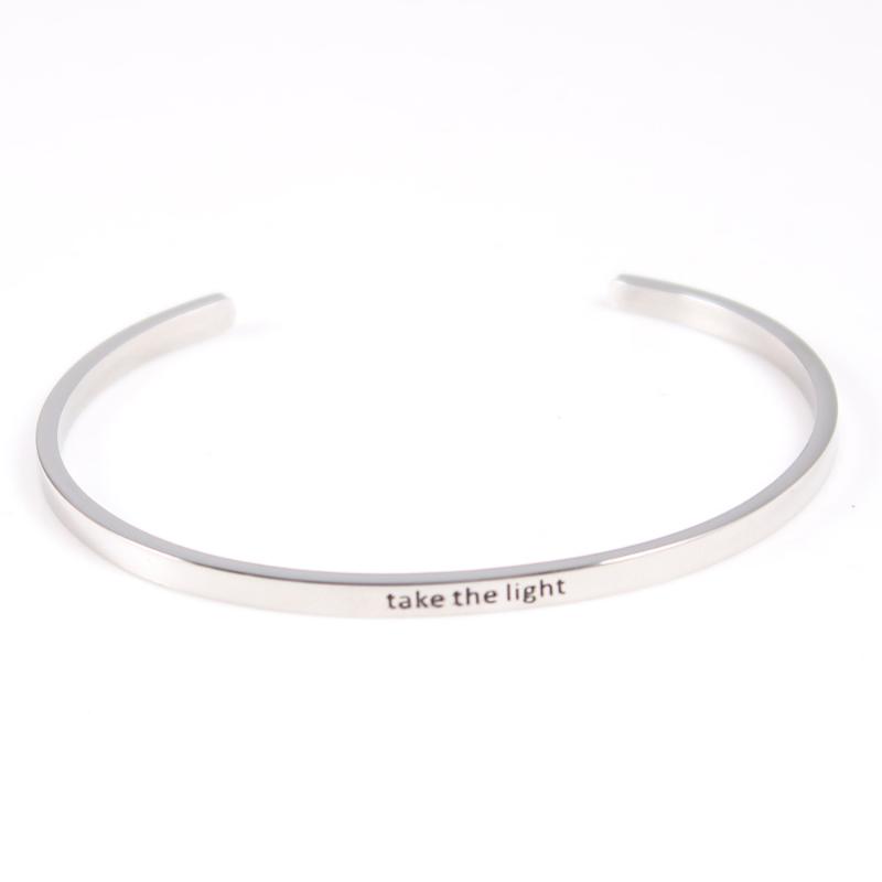 

Bangle Take The Light Stainless Steel Engraved Message Positive Inspirational Cuff Mantra Bracelet For Women Gifts