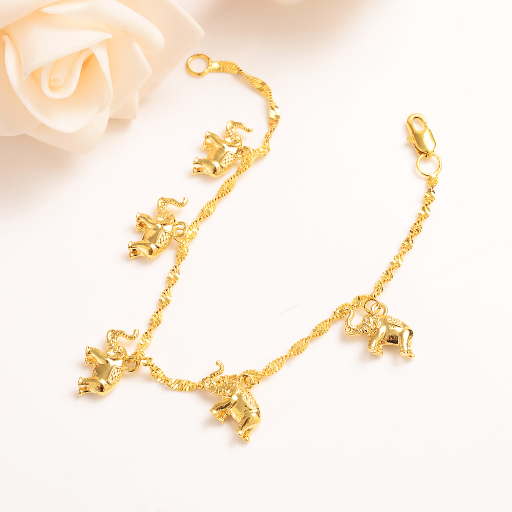 Bracelet pour filles mignonnes de 8.26 pouces, en or G/F, éléphant suspendu, bijoux, chaîne à main, articles arabes, cadeau pour enfants