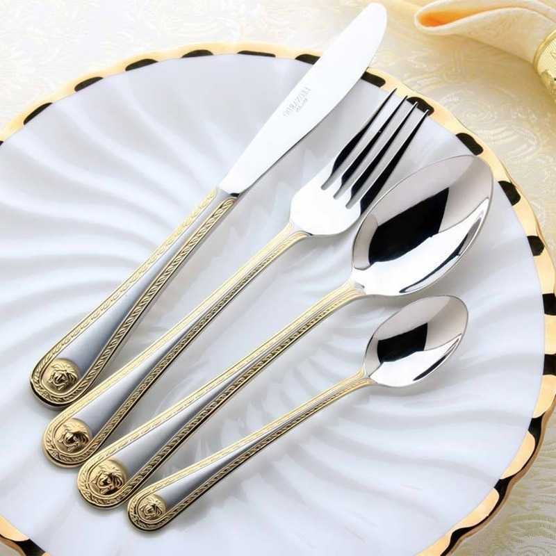

4 PCS/Set Dinnerware Set Vintage Western Gold Plated Dinner Fork Knife Golden Cutlery Set Stainless Steel Engraving Tableware T191218
