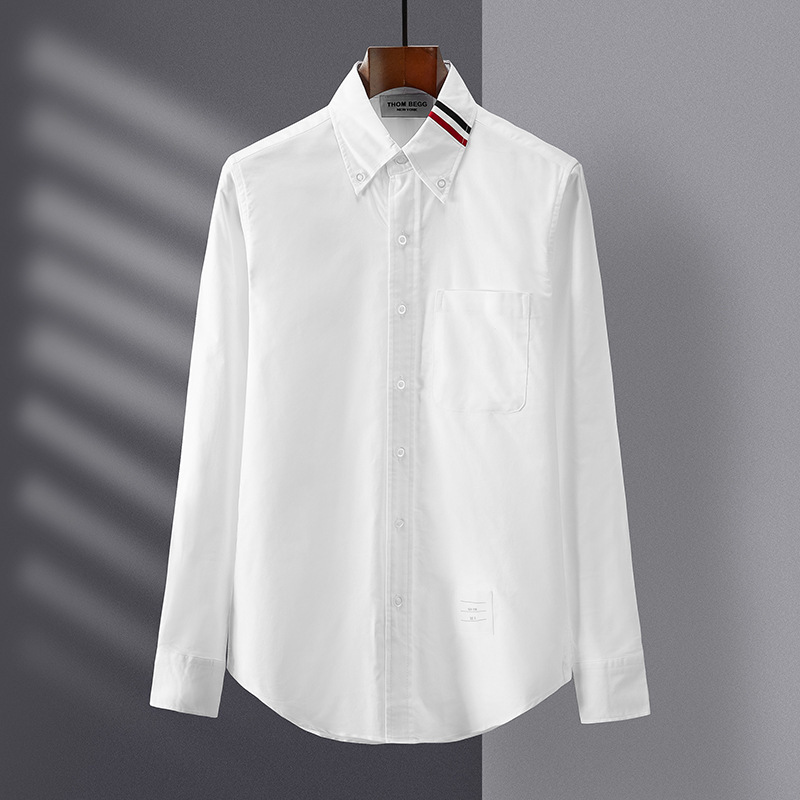 

Men's and women's TB long sleeve Korean couple ribbon Oxford spinning slim fashion men's casual white shirt coat
