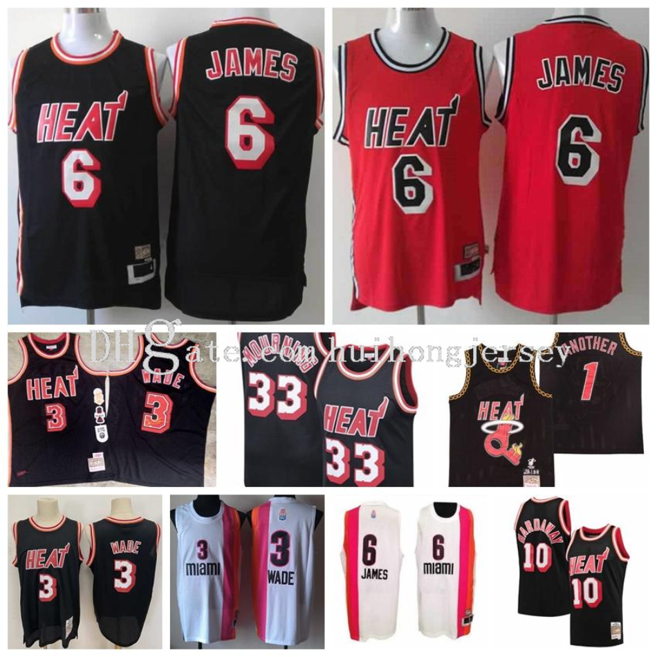 

33 AlonzoMourning 6 LeBron James 3 DwyaneWade 10 Tim Hardaway MiamiHeatMen Mitchell & Ness HardwoodClassics Swingman Player Basketball Jersey, Black;red