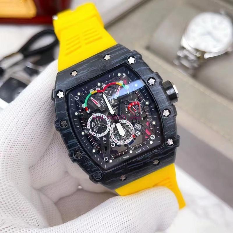

Mens Luxury Sports Watches Designer Brand Watch Skeleton dial 43mm Quartz WristWatches Men Fashion Silicone Strap Multi Color Military Analog Clock Montre De Luxe, Box
