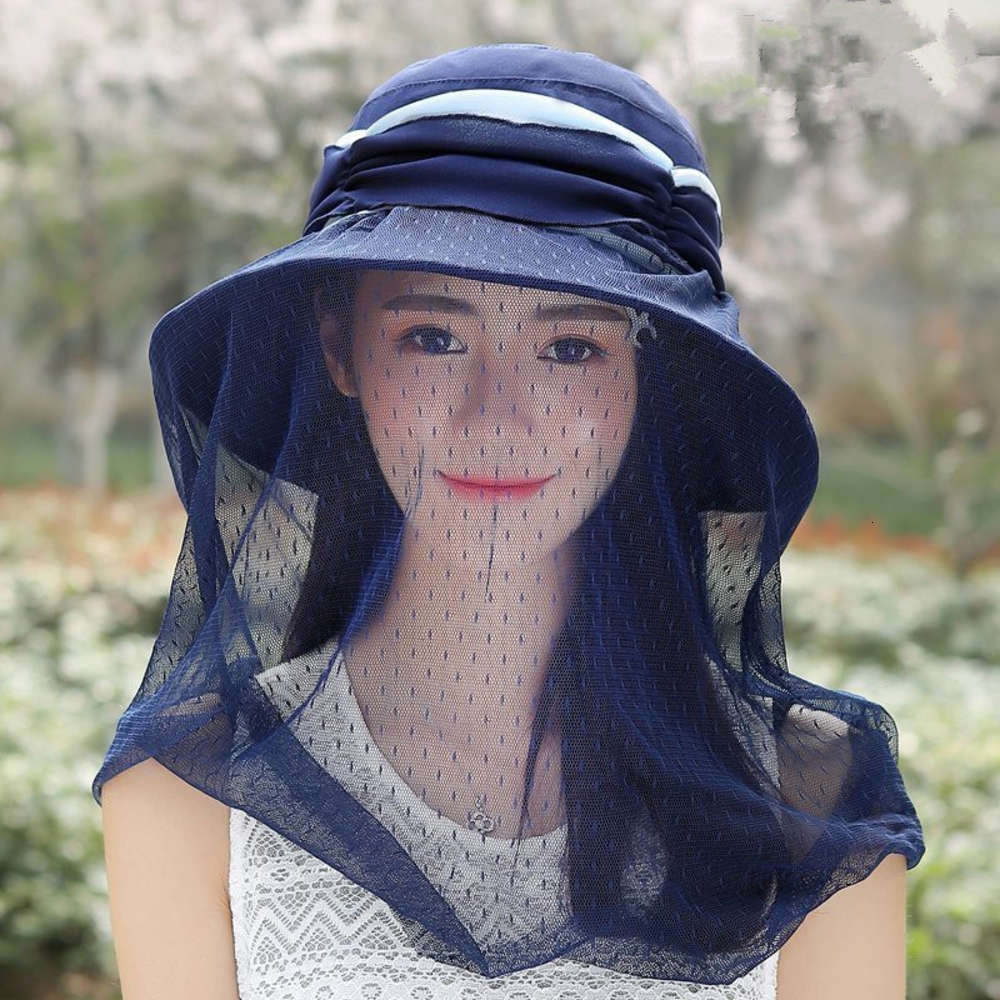 

Hat female sunscreen hat covers face and ultraviolet ray fisherman's big edge sunshade summer Korean beach foldable, Blue;gray