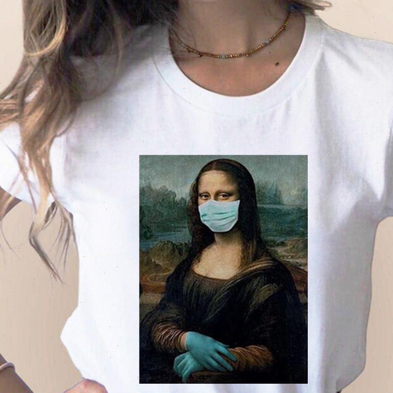 

womens t shirts spoof mona lisa mask women shirt girl personality fashion harajuku aesthetics short sleeve white female clothes drop