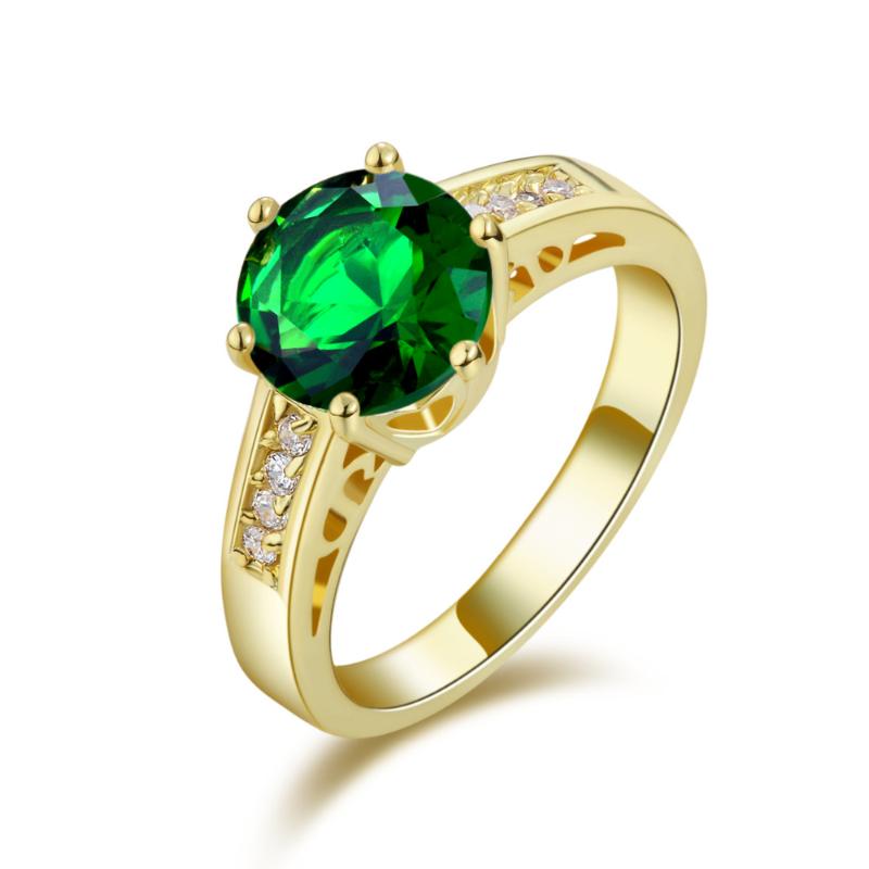 

Wedding Rings SuoHuan Size 6-9 Trendy For Women Finger Round Green Zircon Stone Crystal Gold Filled Engagement Female Jewelry Gift