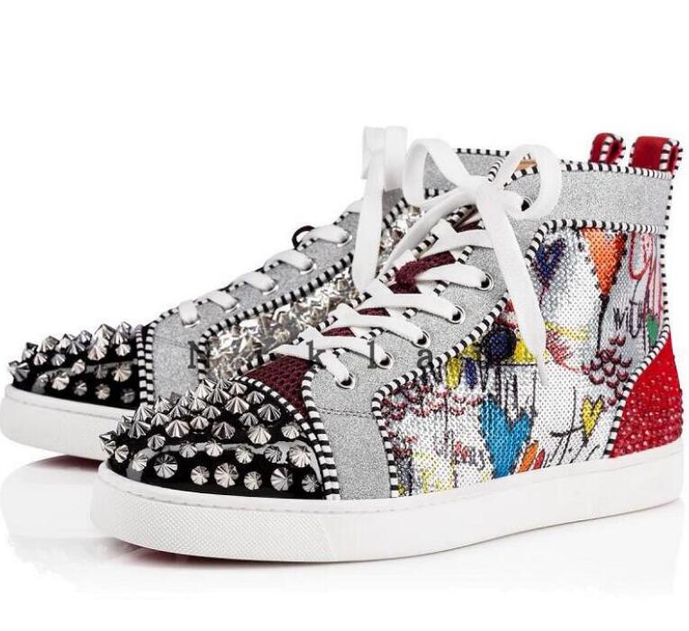 

Fashion Red Bottoms Sneaker Luxury Designer Shoes For Mens Womens Party Wedding Genuine Leather Casual Shoe Spike Sneakers with box E, #1