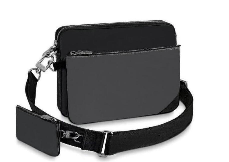 

2021 Mens messenger bag iconic men pochette trio Shoulder Bags 3 pieces Black Grey Canvas leather Crossbody handbag Purse Wallet Key clutch, Black flowers