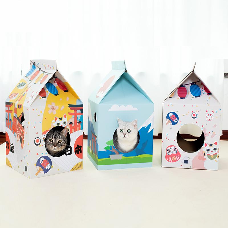 

Three-dimensional Milk Box Cat House Bed Corrugated Paper Breathe Scratcher Cardboard Kitten Sandboxes Pet Supplies Beds & Furniture