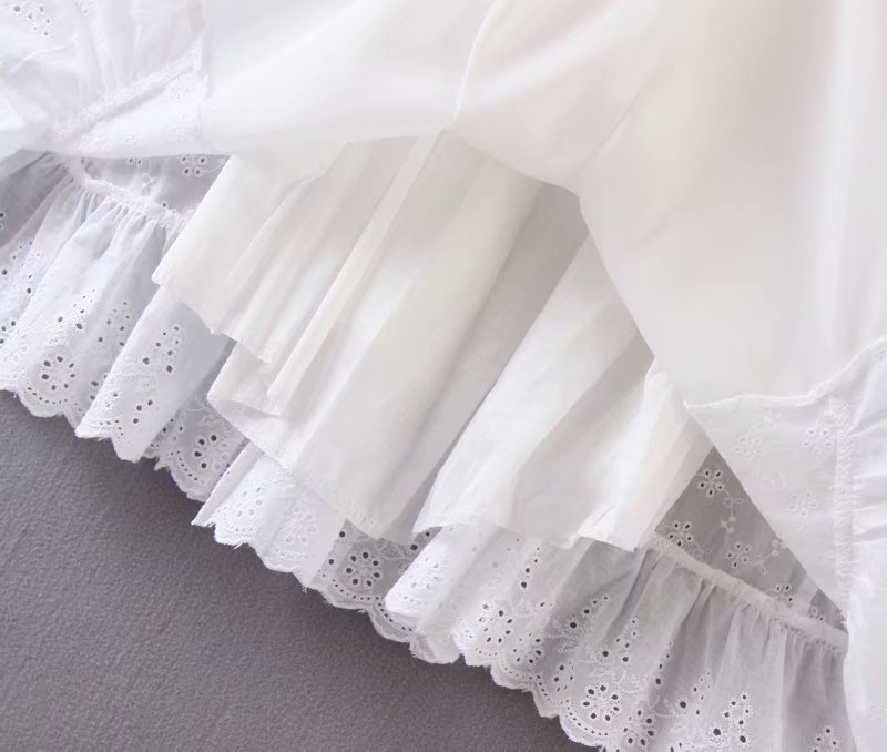 

2021bazaleas france lace white embroidery women dress vintage waist bandage tie cross women dresses fashion ruffles vestidos, Black;gray