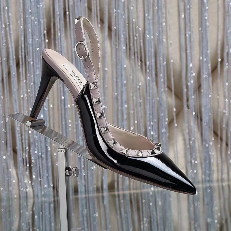 

Brand Women Wedding Shoes High Heel Rivets Sandals Thin Heel Pointed Toes 10cm Super High Women Sandal 43, 35