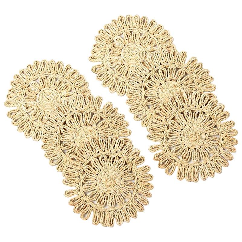 

Mats & Pads 6Pcs Woven Placemat,Natural Handmade Straw Placemat For Dining Table Heat Resistant Insulation Anti-Skidding Pad