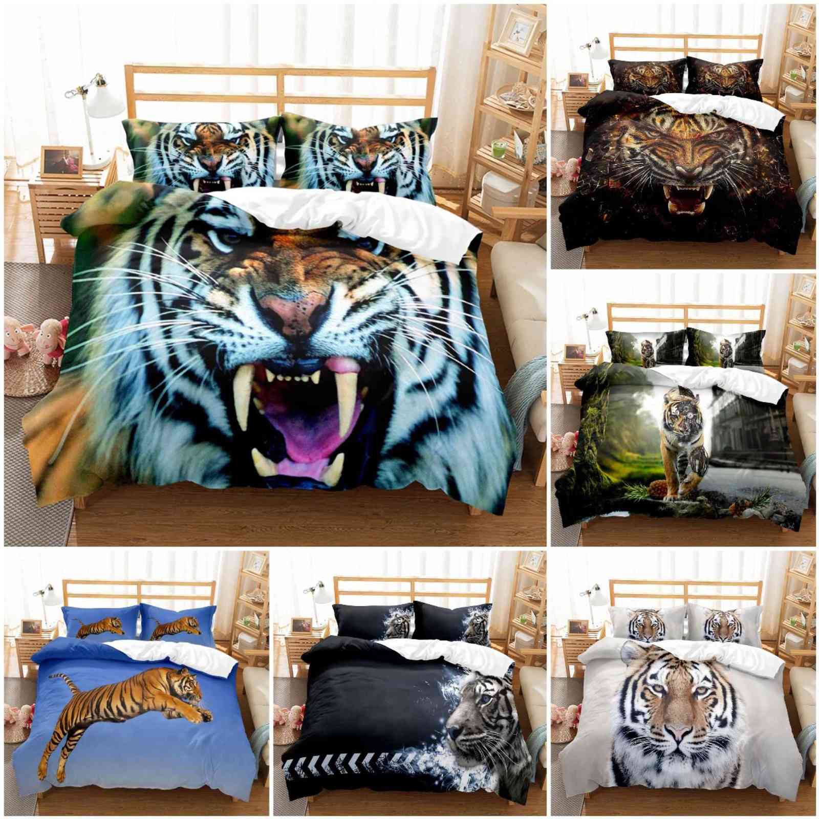 

Animal Tiger 3D digital printing quilt cover three or four piece bedding, White