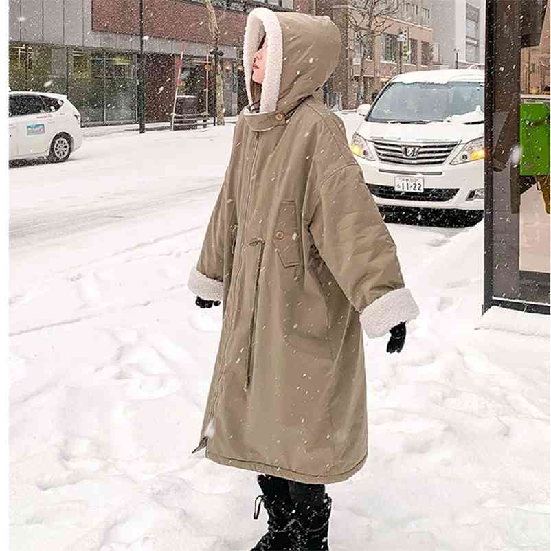 

Women's Lamb Wool Coat Winter Pie Overcoming Long Large Lapel Locomotive Loose Outwear Casual Thick Warm Fashion Parkas 210517, Kh