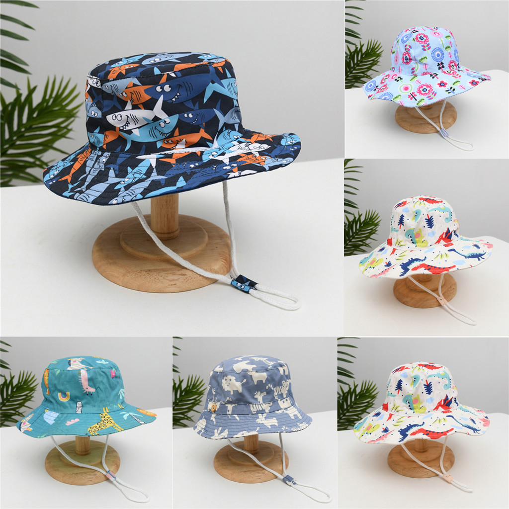 

Fashion Childrens printed outdoor travel hat Sun Cap Hats Slim Band Sun Proof Extended Hat Cap sided Bucket Hat Fisherman, Green
