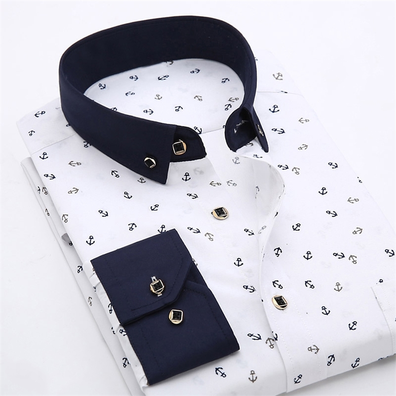 

Patchwork Collar floral men's casual shirt Fashion long sleeve Print slim fit soft pocket 4xl male dress shirt 210708, Cy116