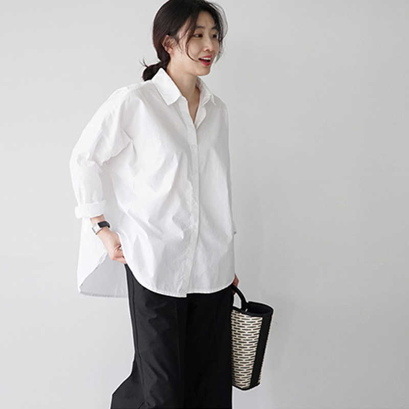 

Fashion Women Shirts Wild Cotton Long Sleeve Casual Blouses and Tops Female Autumn Solid Color Clothing 210615, White