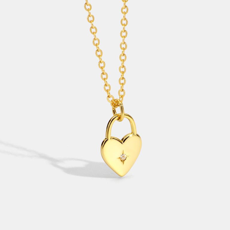 

Pendant Necklaces Padlock Necklace Love Heart For Women Brass Copper Fashionable Accessories Luxury Gift Woman 10pcs/lot