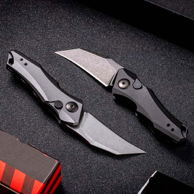 

Promotion KS 7350 Automatic Tactical Folding Knife 9Cr18Mov Black/White Stone Wash Blade 6061-T6 Handle EDC Pocket Knives With Retail Box
