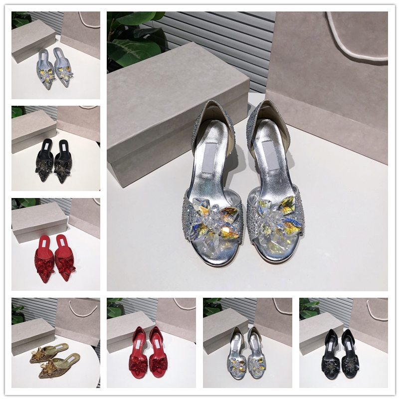 

JC Cinderella crystal Sandals silver wedding shoe low-heel bridal red mid-heel Xiuhe banquet princess shoes, Black