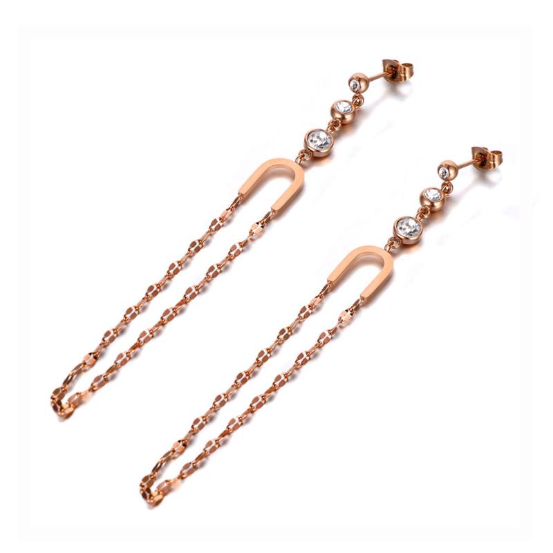 

Titanium Stainless Steel CZ Crystal Tassel Earrings Trendy Long Chain Party Dangle Jewelry For Women E19317 & Chandelier