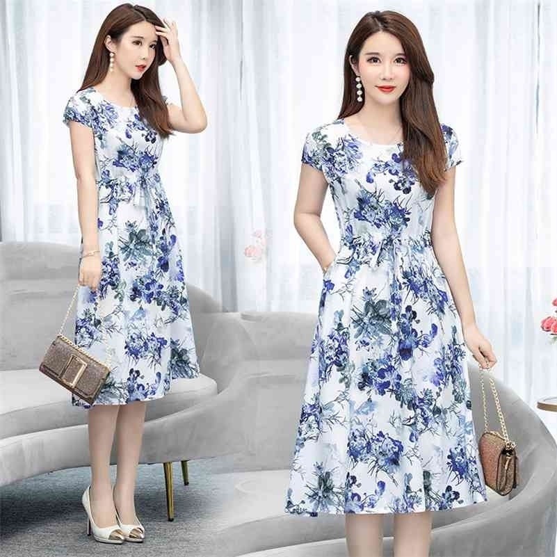 

Loose Party Vestidos Casual Dress Sundress Plus Size Women Clothes Print Elegant O-neck Short Sleeve Summer Straight Natural 210630, Color 6
