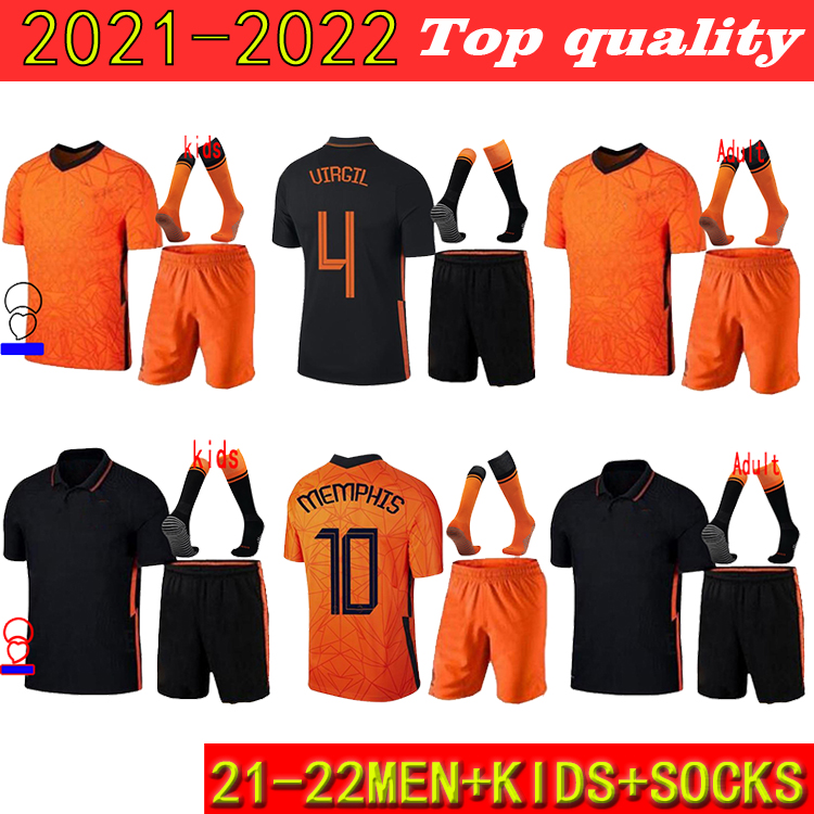 

MEMPHIS 2021 soccer shirt FANS version JONG Holland DE LIGT STROOTMAN VAN DIJK VIRGIL 2022 football jersey Adult + kids kIT SOCKS, Home kid suit hl0013
