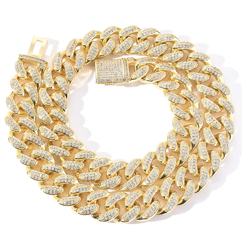 

12mm Iced Out Zircon Cuban Necklace Chain Hip hop Jewelry Gold Silver Copper Material CZ Clasp Mens Necklace Link 18-28inch 77 K2