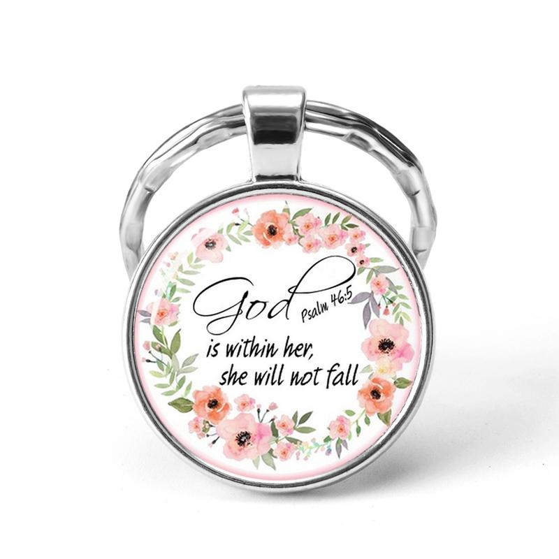 

Keychains Christian Keychain Glass Pendant Bible Verse Key Chains Spiritual Quote Ring Scripture Faith Jewelry