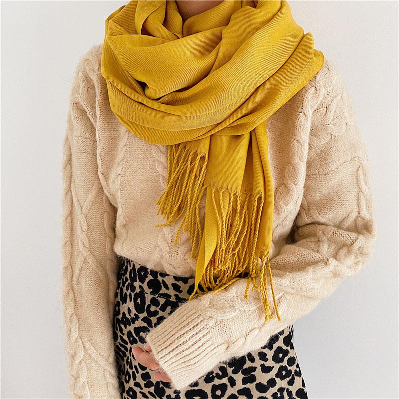 

Scarves 2021 Spring Winter For Women Warm Cashmere Shawls Lady Tassel Knitted Solid 0863
