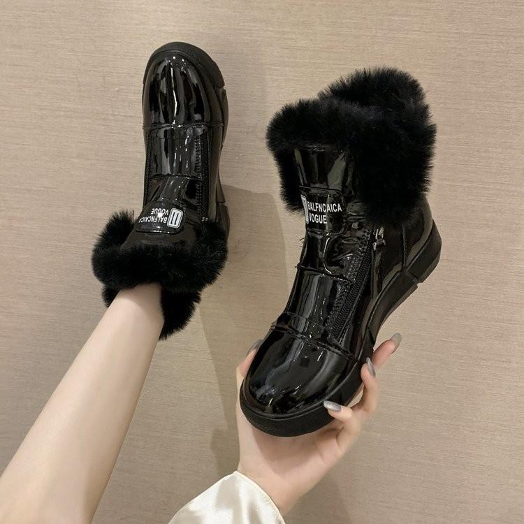 

Boots Warm Plush Shoes Woman Winter Women Snow Ankle Waterproof Ins Light Female Platform Fashion Fur, Black