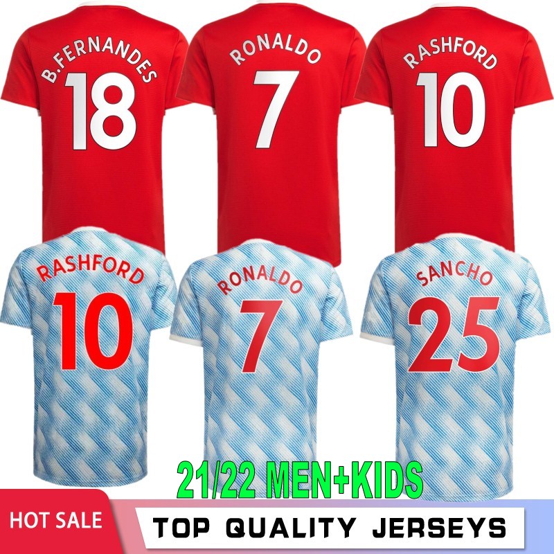 

Thai 21 22 RONALDO SANCHO SHAW Soccer Jerseys UTD Man BRUNO POGBA FERNANDES VARANE MARTIA RASHFORD Football Shirt 2021 2022 Men+ Kids Kit Set, Black