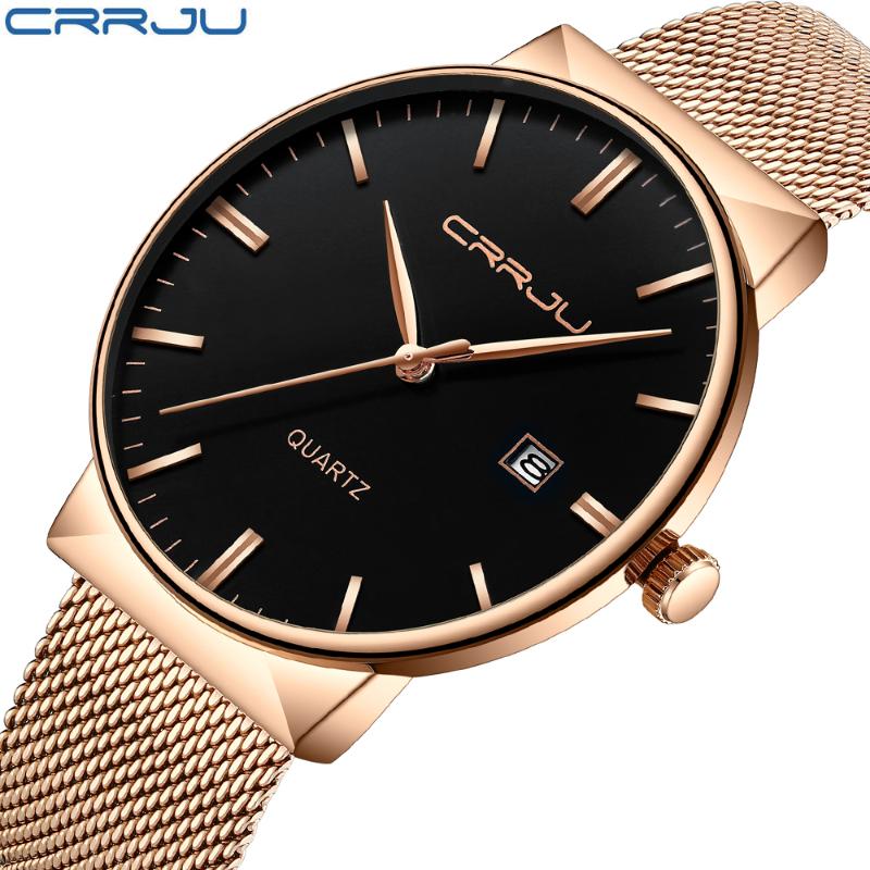 

Wristwatches Ultrathin Design Waterproof Rose Gold Watch For Men Calendar Steel Mesh Strap Wristwatch Dial Quartz Business Watches Gift, Sliver white